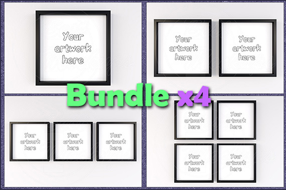 Mockup minimal square frame BUNDLEx4 in Print Mockups - product preview 8