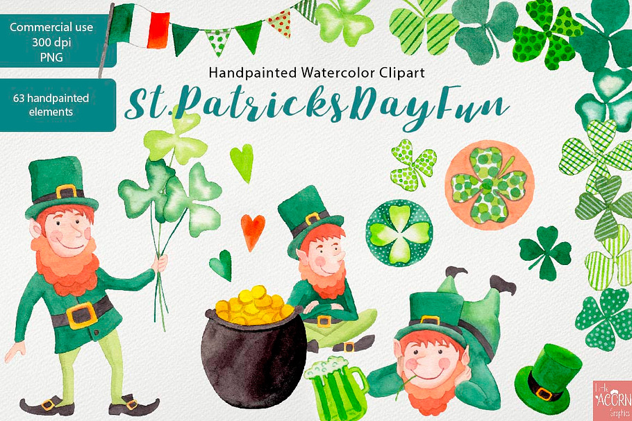 Watercolor Clipart St Patricks Day 