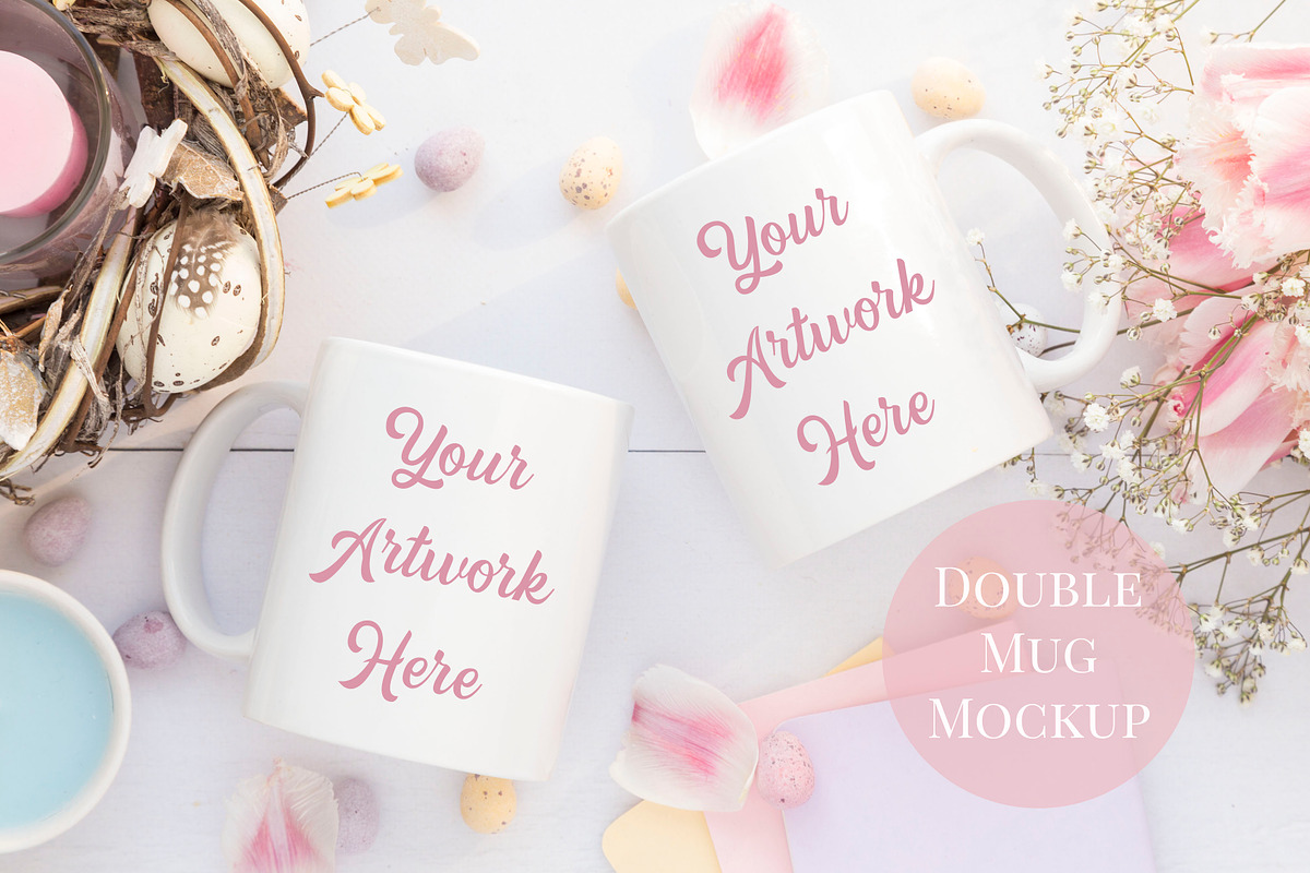 Double Mug Mockup - Spring/Easter in Product Mockups - product preview 8