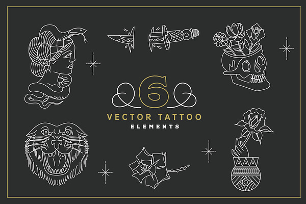 6 Vector Tattoo Elements