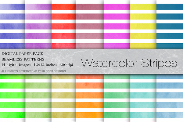 Watercolor Digital Paper Stripes