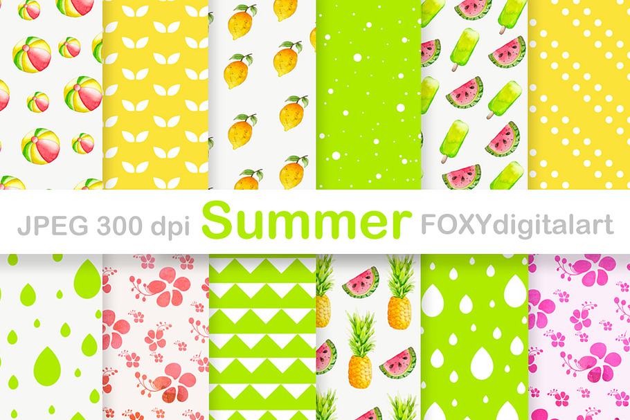 Tropical Summer Digital Paper  in Illustrations - product preview 8