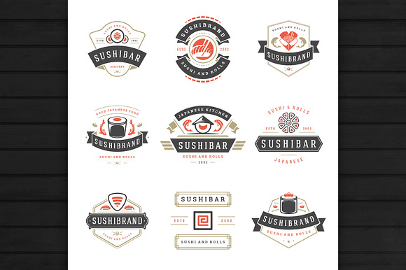 18 Sushi Bar Logos and Badges in Logo Templates - product preview 1