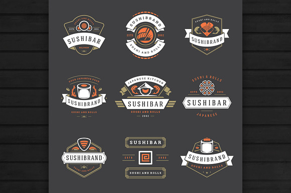 18 Sushi Bar Logos and Badges in Logo Templates - product preview 5