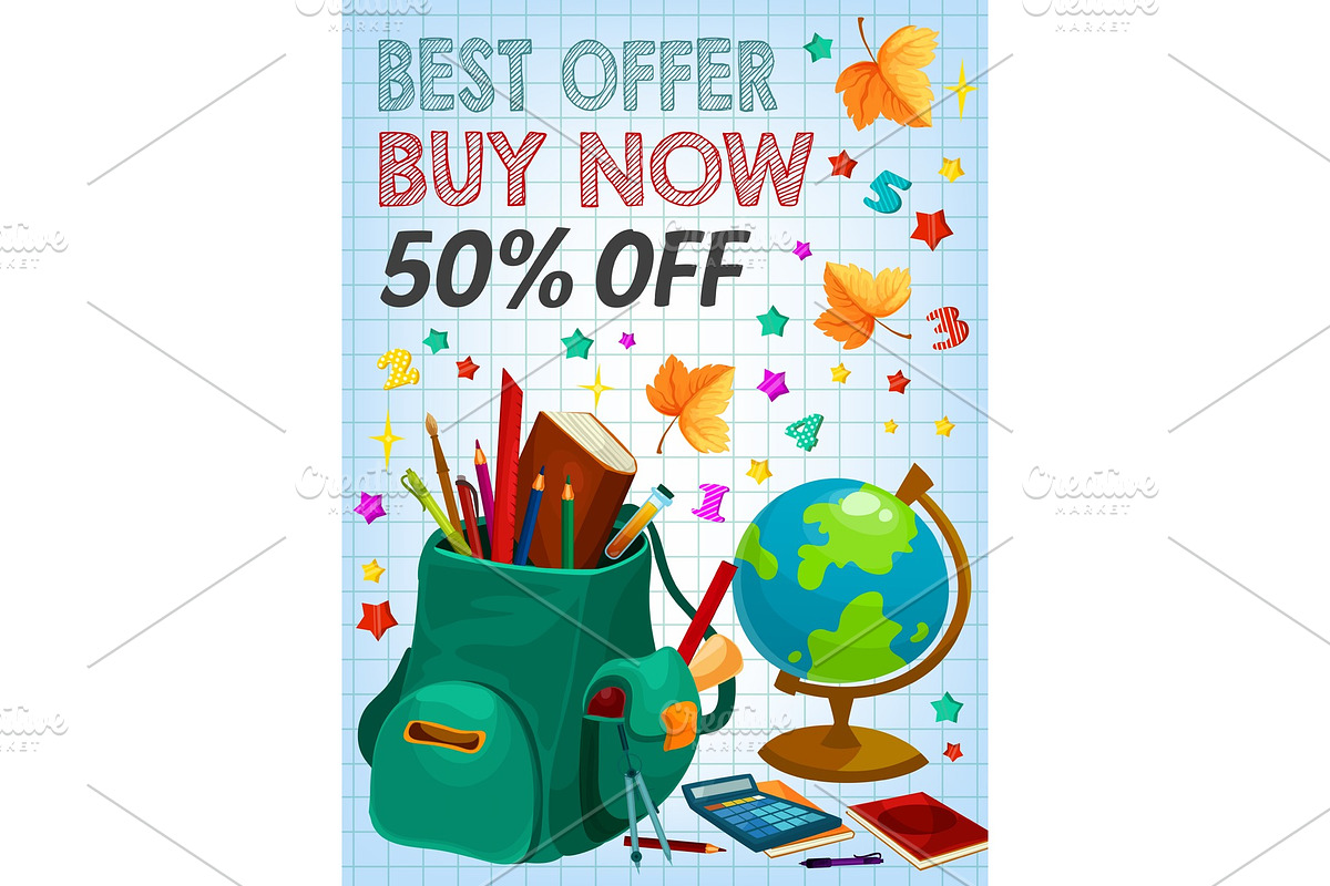 Back to school supplies sale banner, retail design in Illustrations - product preview 8