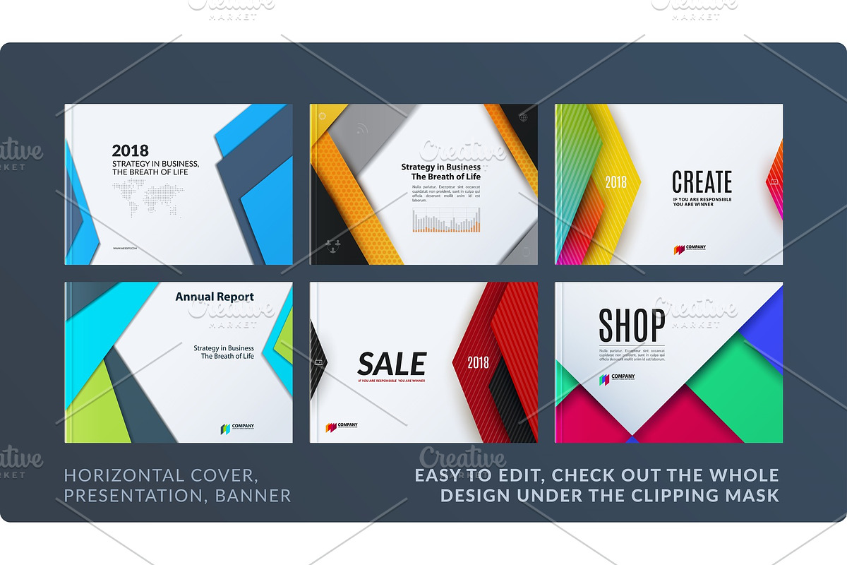 Material design of brochure set, abstract annual report, horizontal cover in Illustrations - product preview 8