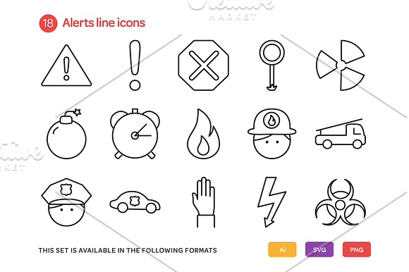 Alert Line Icons Set in Graphics - product preview 1