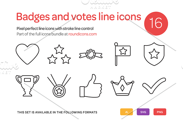 Badges and Votes Line Icons Set