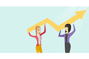 Multiracial business women holding growth graph.