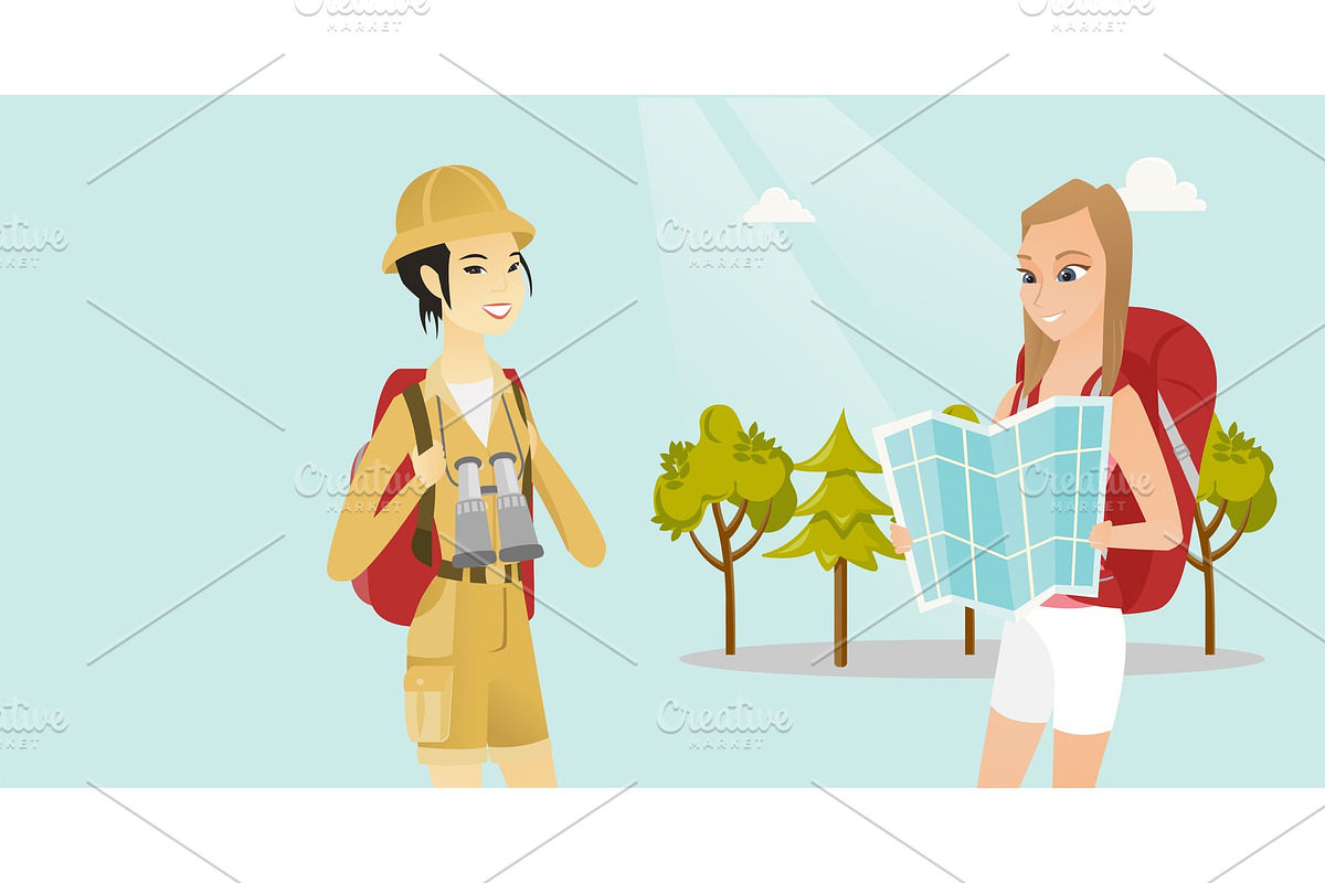 Female travelers searching right direction on map. in Illustrations - product preview 8