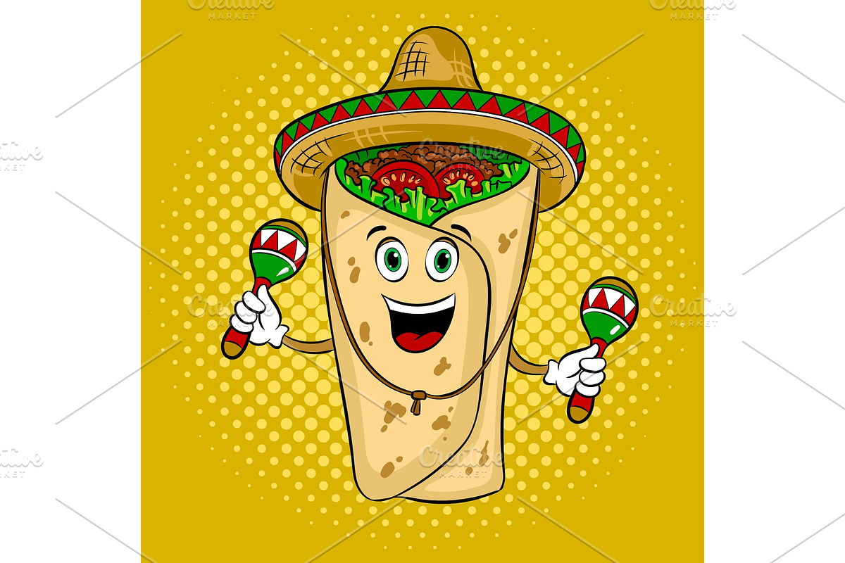 Burrito and maraca pop art vector illustration in Illustrations - product preview 8