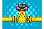 Yellow gas pipe with red valve pop art vector