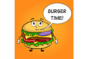 Burger cartoon pop art vector illustration