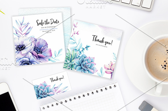 Succulents & Anemones Waterclor Set in Illustrations - product preview 4