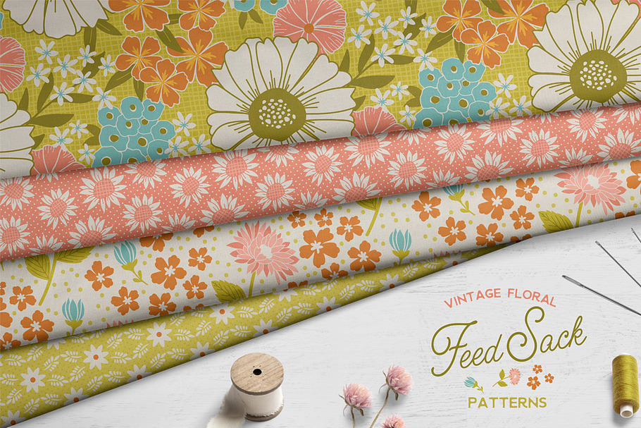 Vintage Floral Feedsack Patterns in Patterns - product preview 8