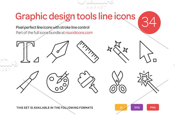 Graphic Design Tools Line Icons Set