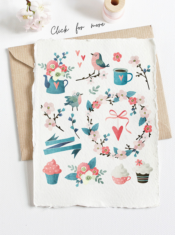 Blooming Spring watercolor set in Illustrations - product preview 1