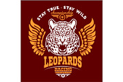 Leopards - custom motors club t-shirt vector logo on dark background. Premium quality bikers band logotype t-shirt emblem illustration.