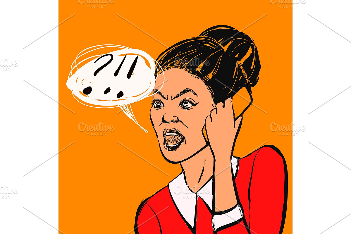 Angry brunette woman with mobile phone and text bubble. Vector illustration. in Illustrations - product preview 8