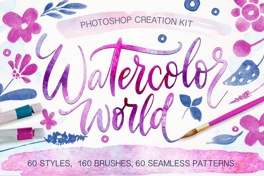 Watercolor world. Photoshop kit.
