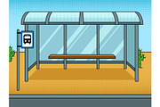 Bus stop cartoon pop art vector illustration