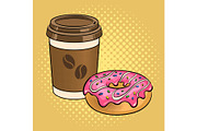 Coffee cup and donut pop art vector