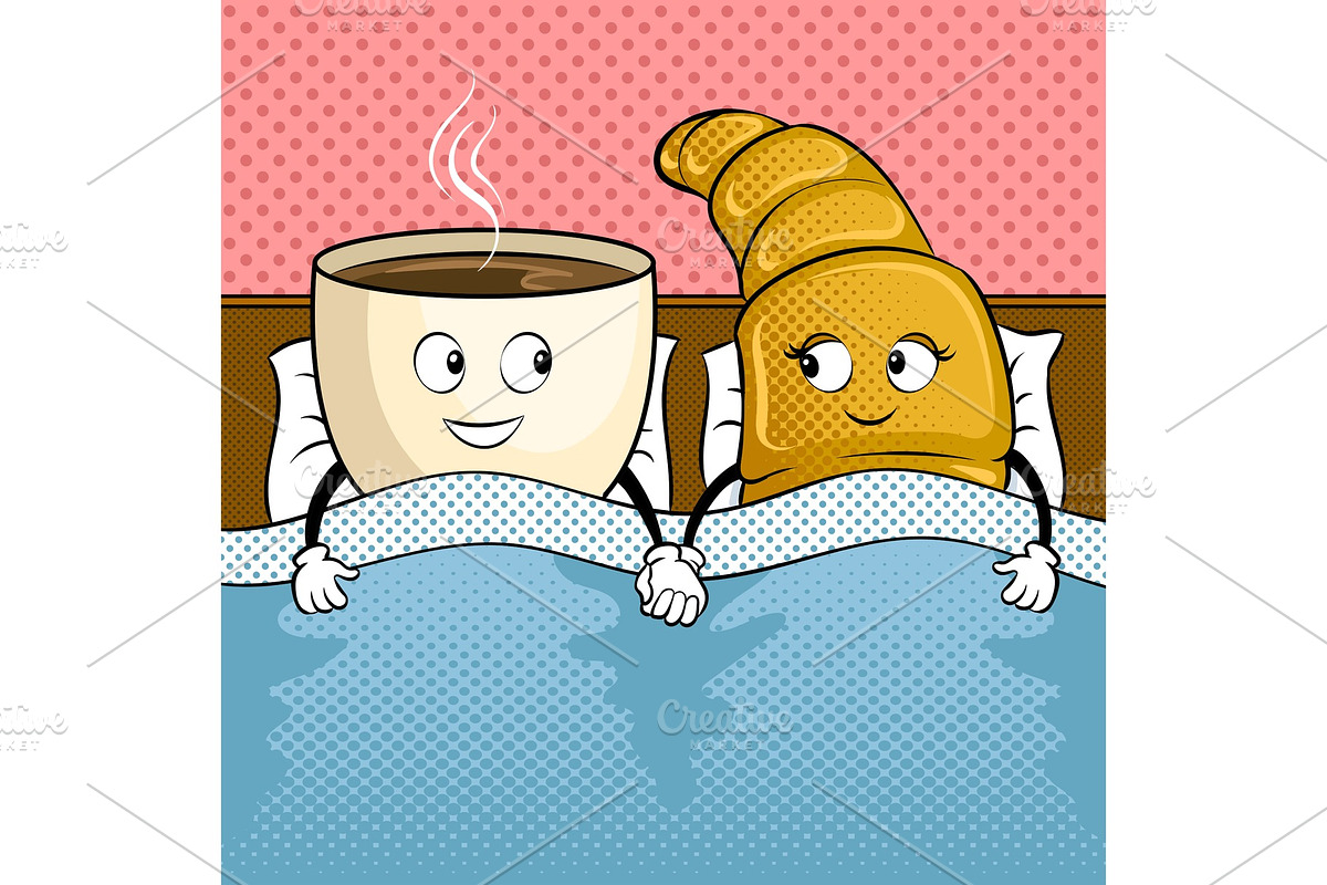 Coffee and croissant in bed pop art vector in Illustrations - product preview 8