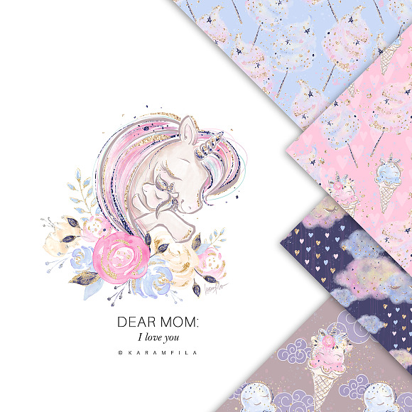Mother & Baby Unicorn Basic Patterns in Patterns - product preview 6