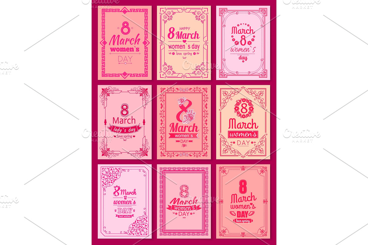 Womens Day Postcard with Big Sign and Swirly Frame in Illustrations - product preview 8