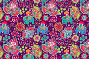 2 Floral Patterns with elephants