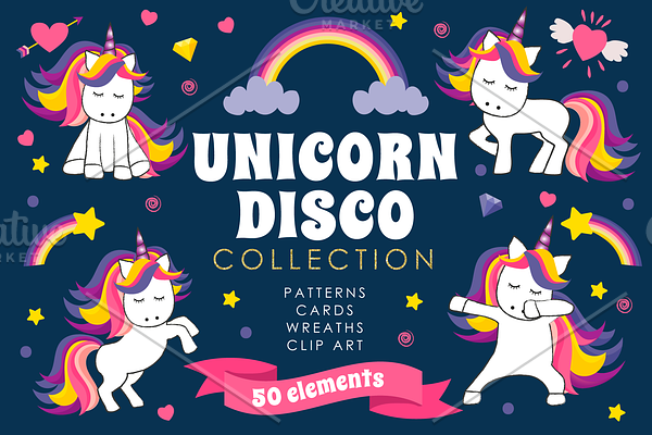 Unicorn Disco Collection - Clip Art 