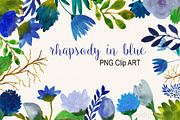 Blue watercolor flowers clip art