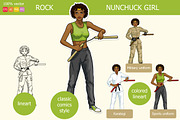 African American girl with nunchuck