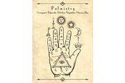 Vintage palmistry symbols on hand