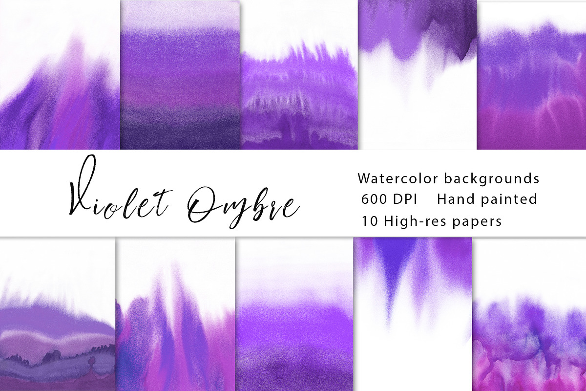 Violet Ombre Watercolor Background Custom Designed Textures