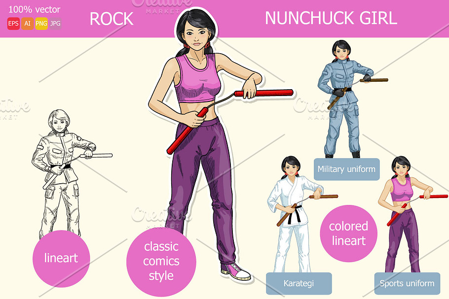 Asian girl armed with nunchuck in Objects - product preview 8