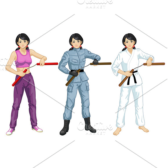 Asian girl armed with nunchuck in Objects - product preview 1