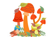 Mushrooms fungus agaric toadstool different art style design fungi vector illustration red hat