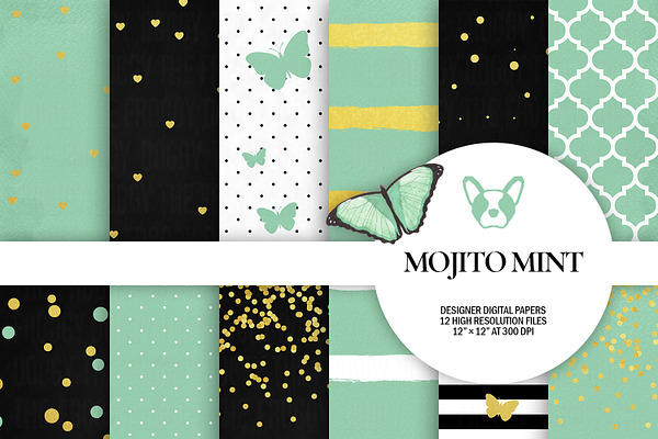 Mint Gold Digital Papers