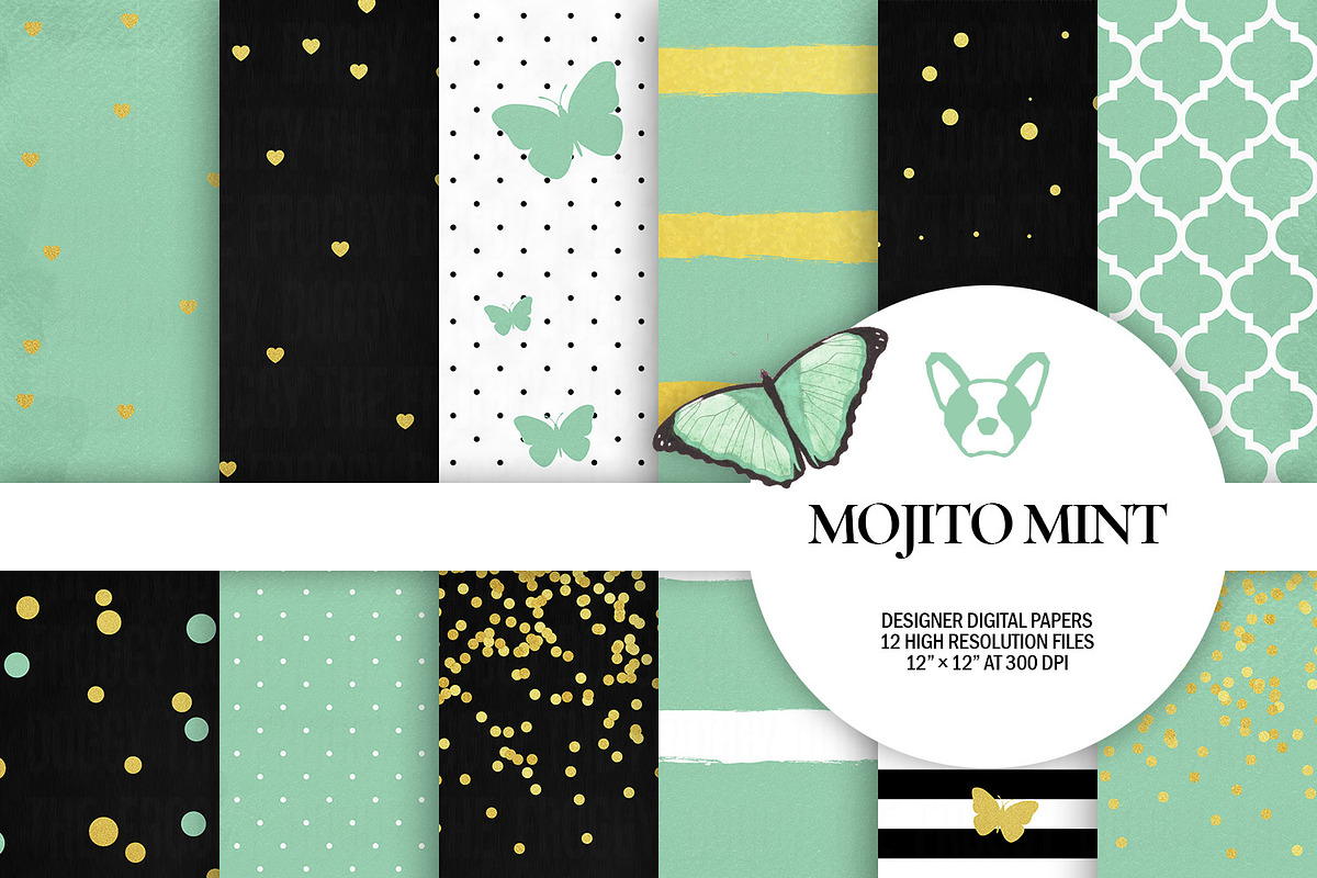 Mint Gold Digital Papers in Textures - product preview 8