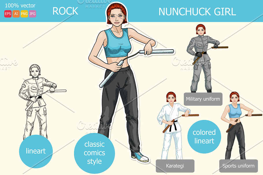 Caucasian girl armed with nunchuck in Objects - product preview 8