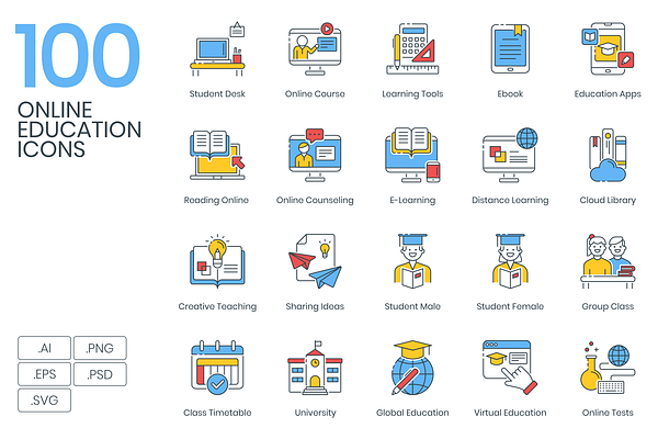 100 Online Education Icons