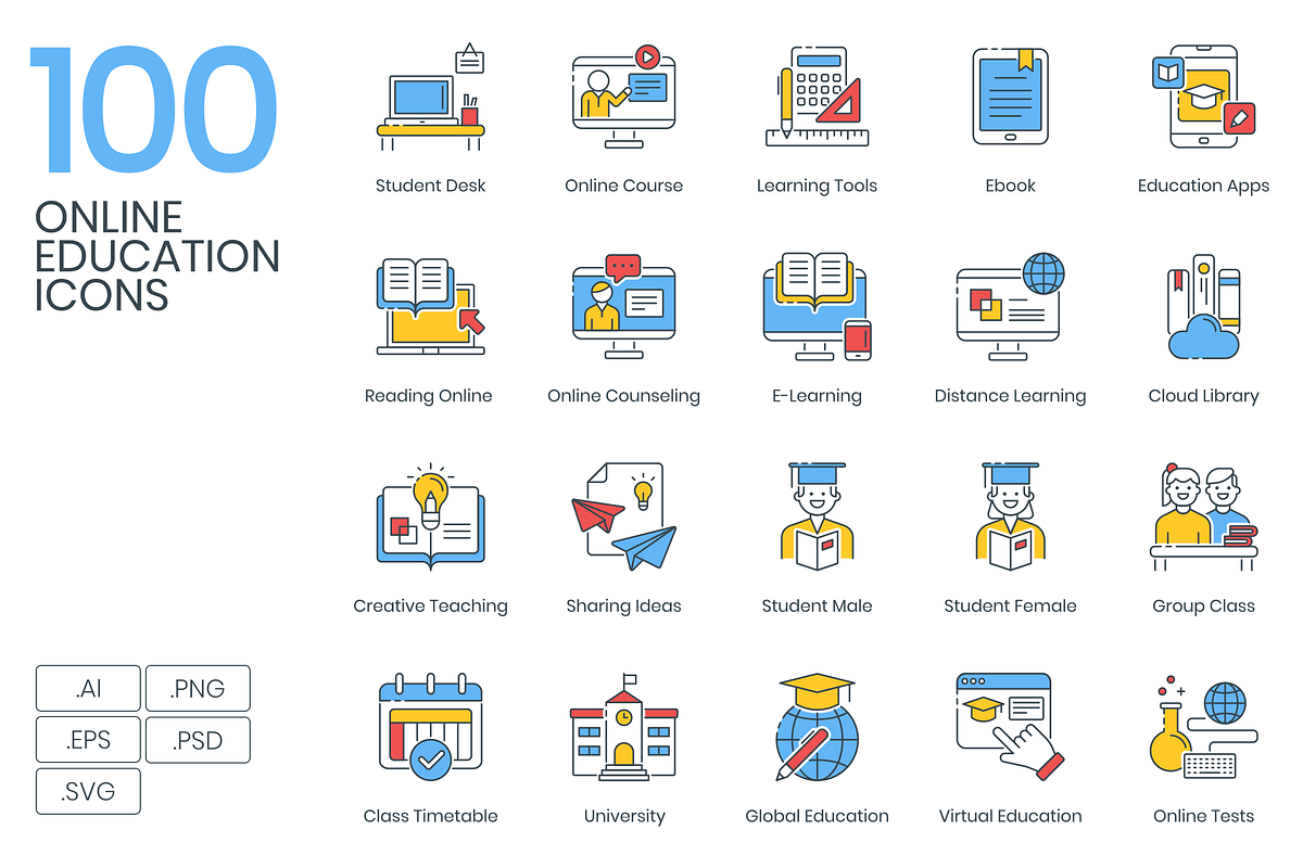 100 Online Education Icons in Graphics - product preview 8