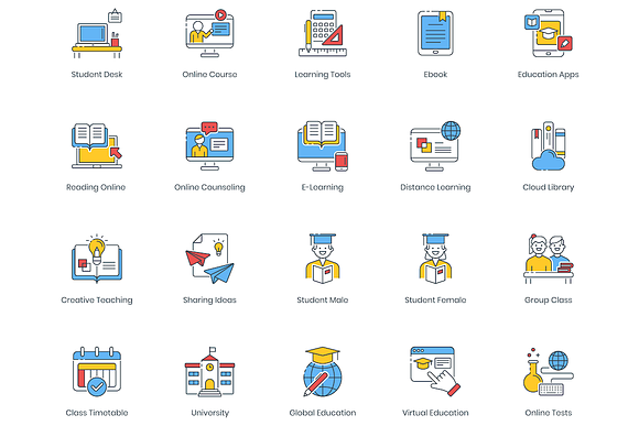 100 Online Education Icons in Graphics - product preview 1