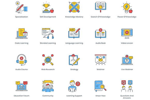 100 Online Education Icons in Graphics - product preview 3