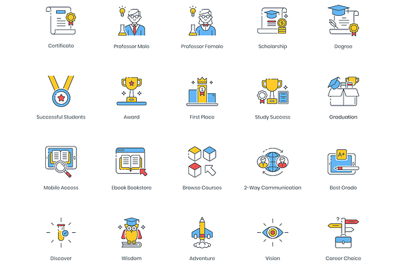 100 Online Education Icons in Graphics - product preview 5