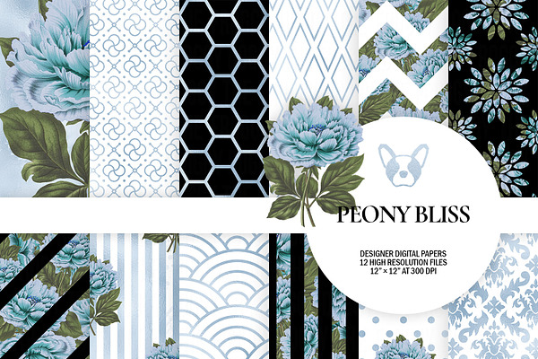 Sky Blue Floral Digital Paper Pack