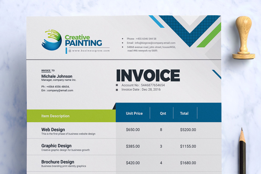 Creative Clean Invoice Template in Stationery Templates - product preview 8
