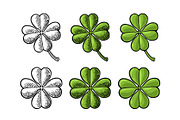 Good luck four leaf clover. Vintage vector color