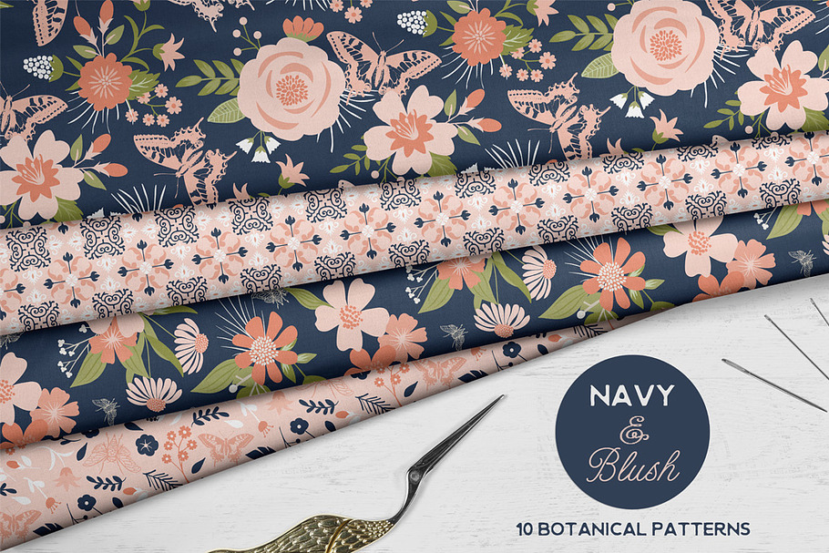 Navy and Blush Floral Patterns